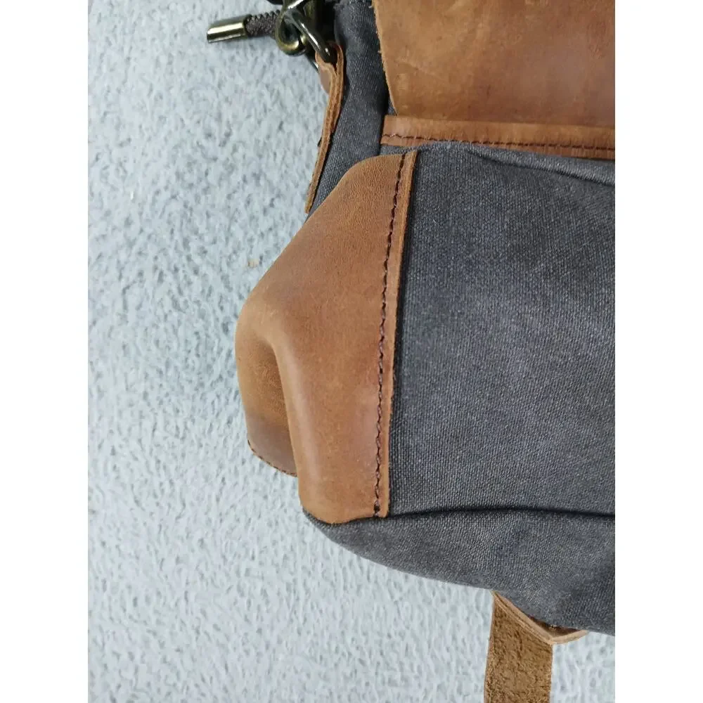 Wowbox Messenger Bag Mens Brown Canvas Leather Large Distressed